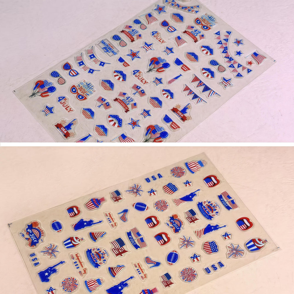 SHIQIXIANNV sealed nails with topcoat over flag decal for long-lasting wear