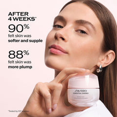 Shiseido dispensing cream onto fingertip demonstrating easy, controlled application