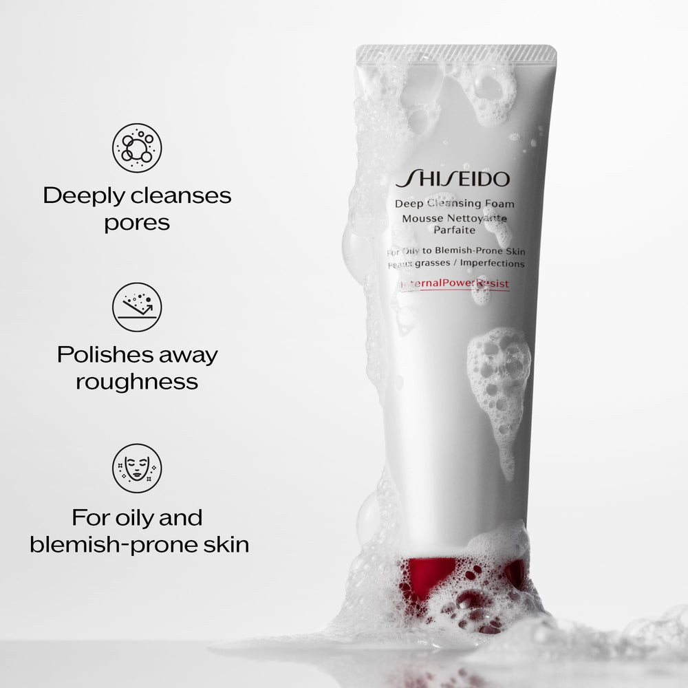 Shiseido foam in hand demonstrating lather and easy application for quick cleansing