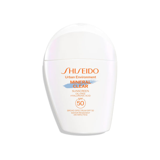 Shiseido front packaging showing bottle and SPF 50 benefit