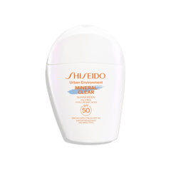 Shiseido front packaging showing bottle and SPF 50 benefit