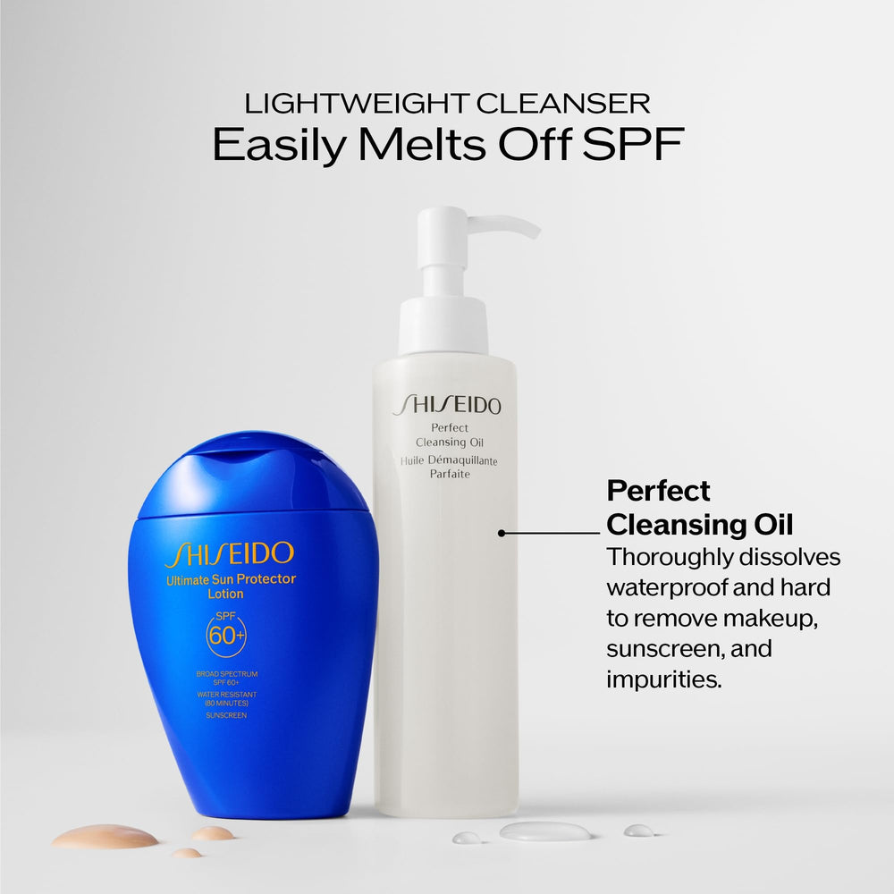 Shiseido bottle on vanity in bathroom setting suggesting daily routine benefit