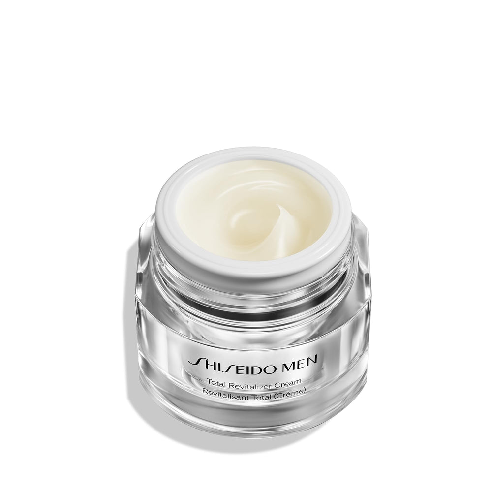 Shiseido Men cream texture close-up highlighting smooth non-greasy finish and fast absorption