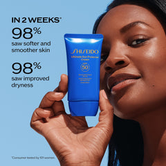 Shiseido applied to face demonstrating even coverage and glow