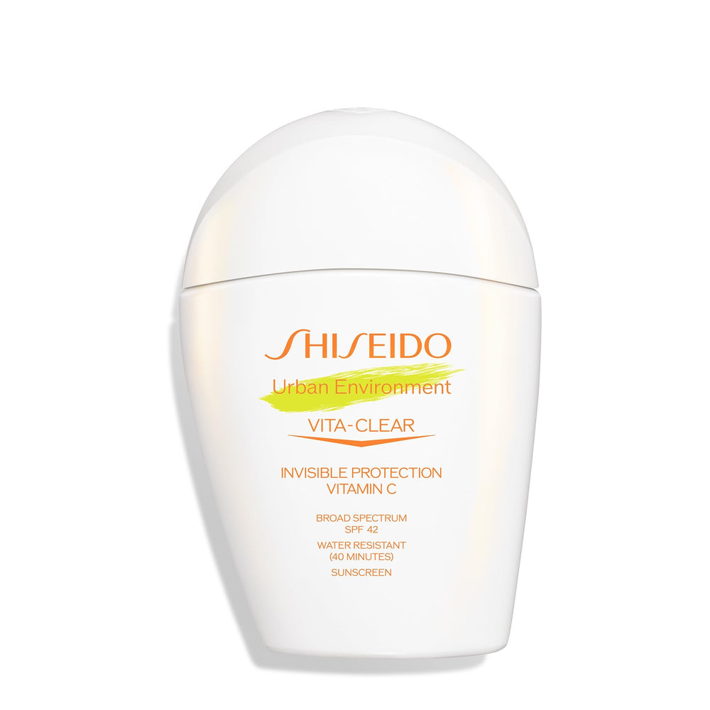 Shiseido front packaging showing sleek bottle and SPF 42 benefit
