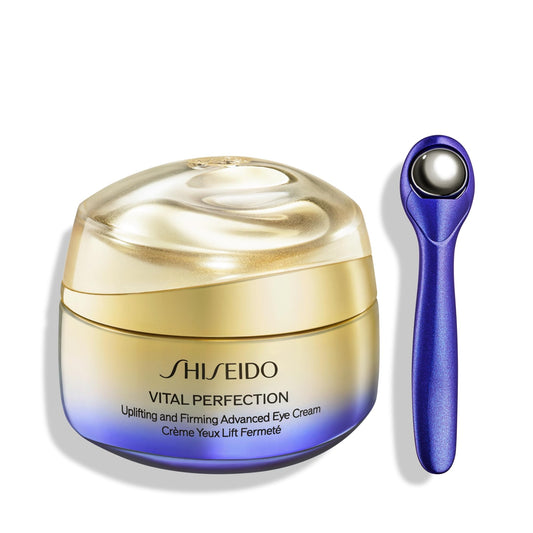 Shiseido front packaging showing the 15 mL eye cream and roller, conveys premium care