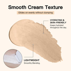 SHLLON foundation applied on hand and blended, showing adaptive color match benefit