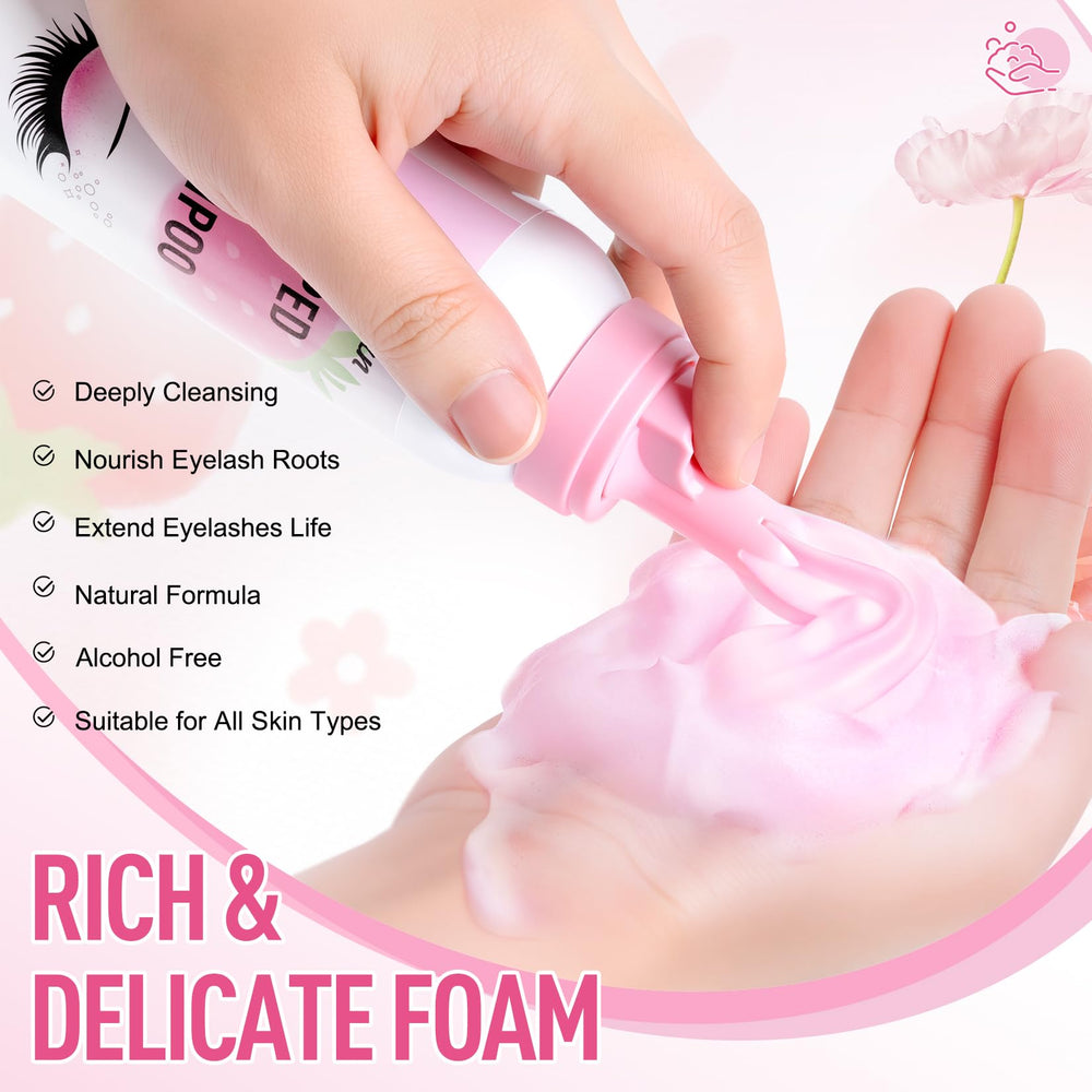 Shmian lash cleaning in use on model showing safe, no-rub maintenance