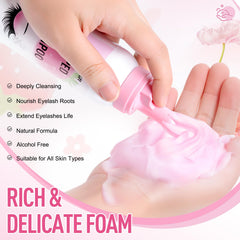 Shmian lash cleaning in use on model showing safe, no-rub maintenance