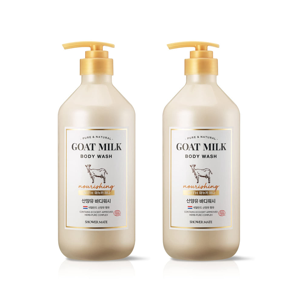 SHOWERMATE front view of two 27 oz bottles showing packaging and size benefits