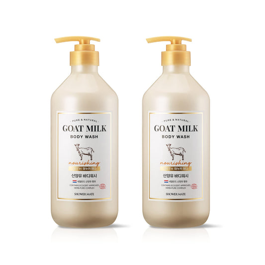 SHOWERMATE front view of two 27 oz bottles showing packaging and size benefits