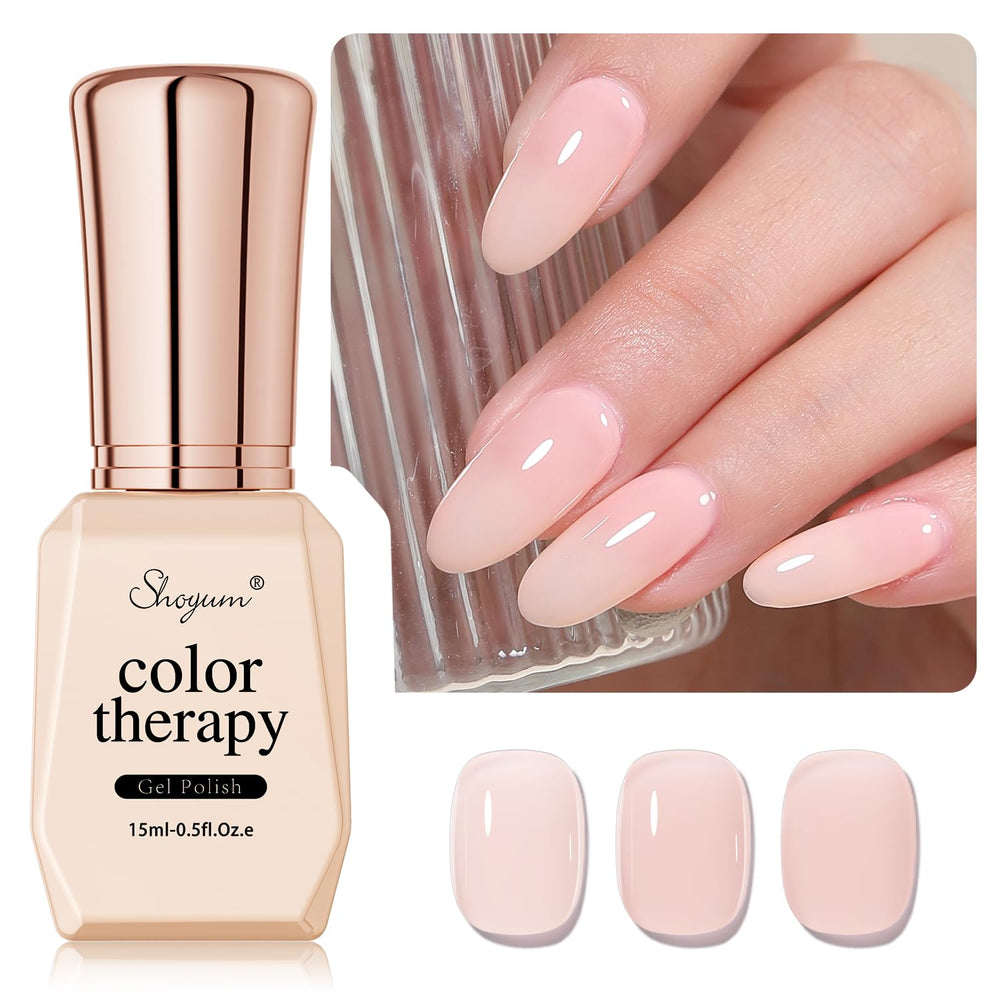 SHOYUM front bottle nude pink showing brand and shade benefit: easy layering