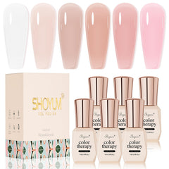 SHOYUM front packaging showing six nude pink jelly gels, offers versatile neutral colors