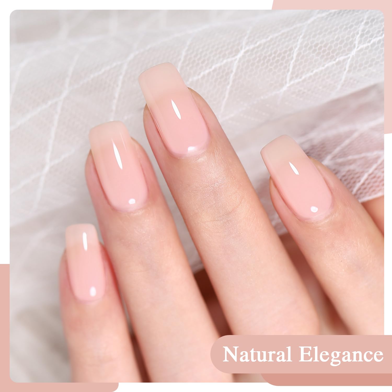 SHOYUM on nail swatch hand displaying sheer nude pink for everyday elegance