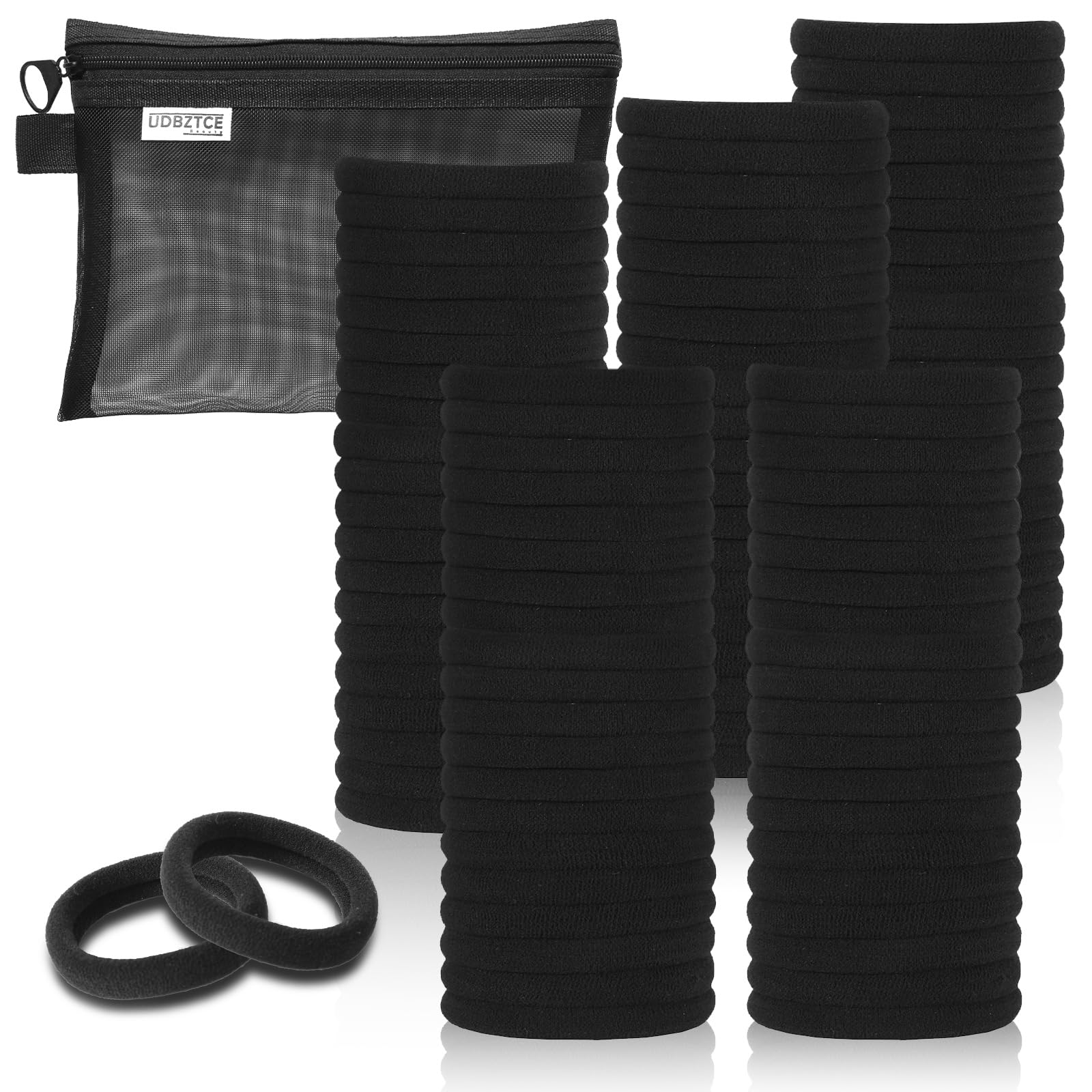 Shrandi elastic pack front view showing 100 black bands and clear packaging benefits convenience