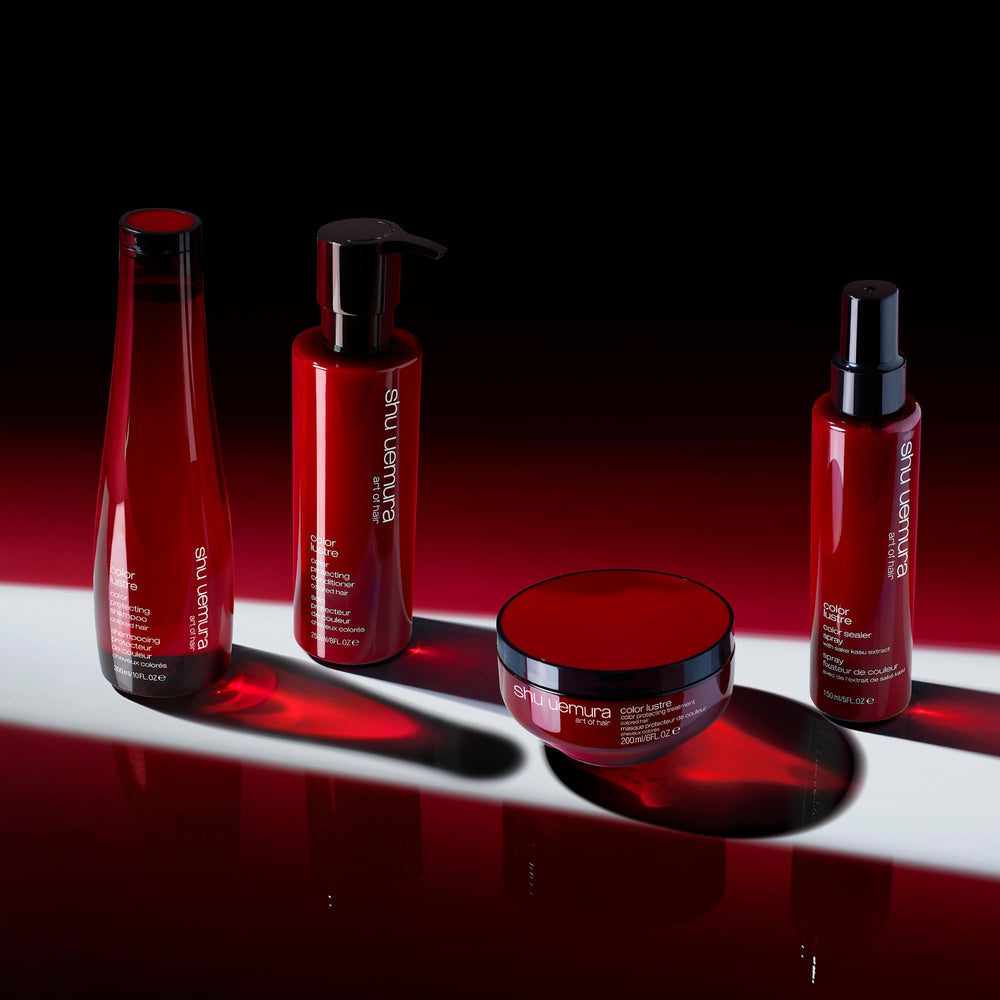 shu uemura in-shower use showing gentle cleansing and color protection
