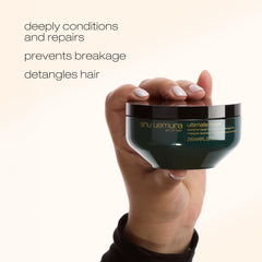 shu uemura applying mask to mid-lengths and ends for deep repair benefits