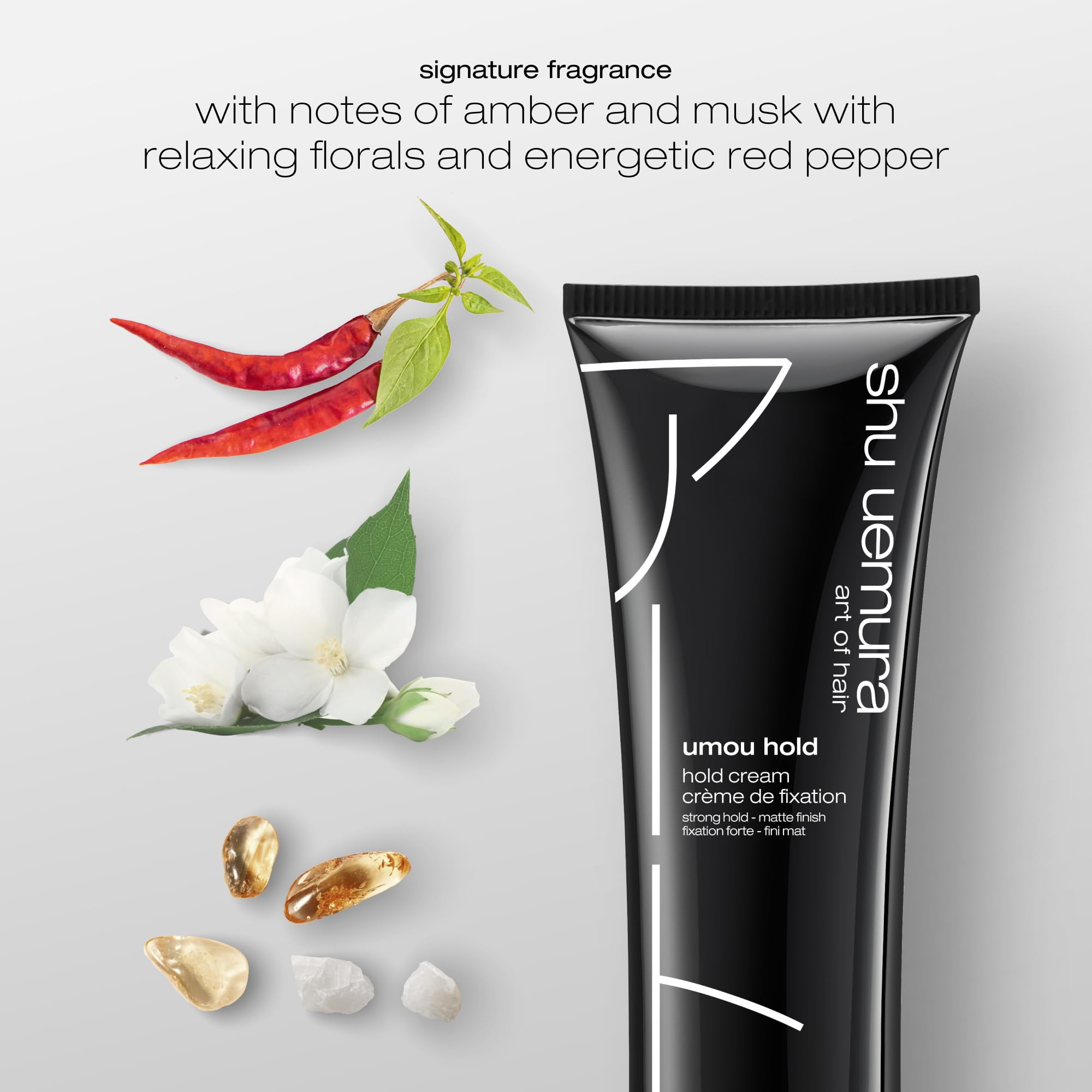 shu uemura art of hair applied to model creating sleek slicked-back finish and control