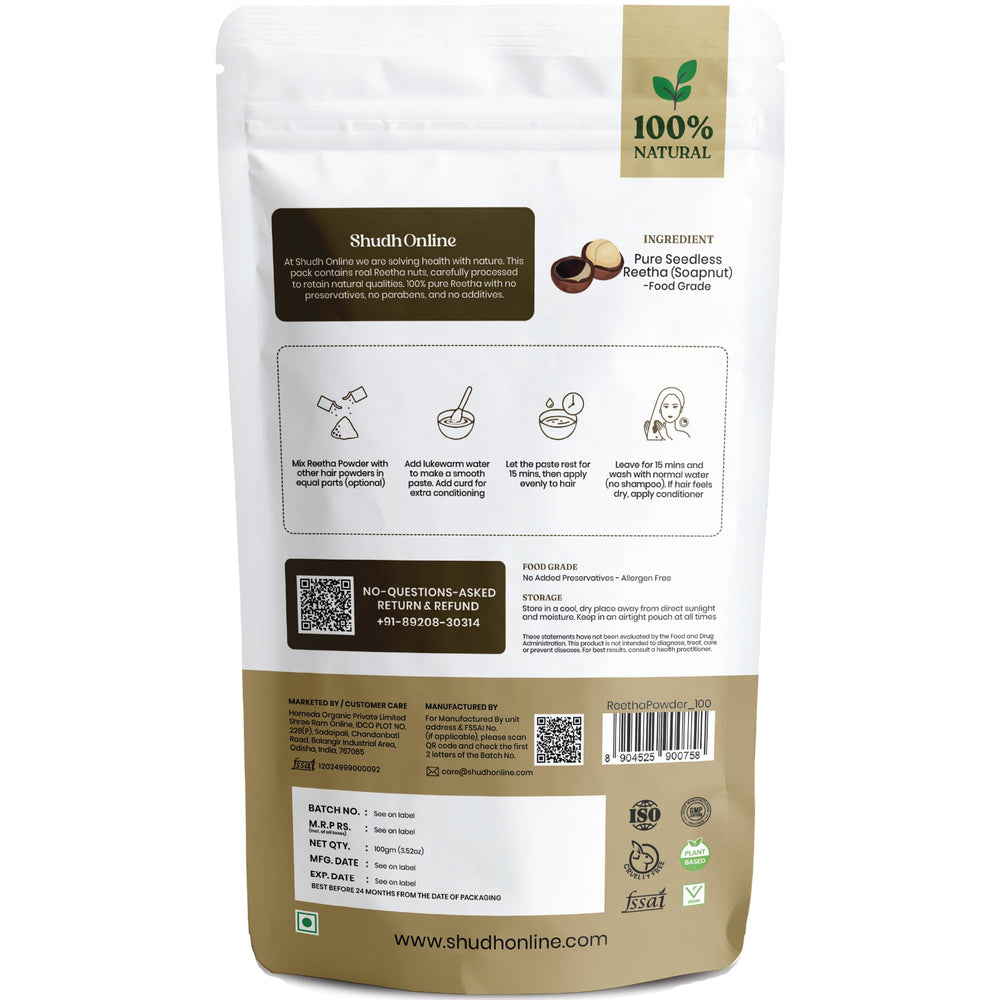 Shudh Online Homeda powder in bathroom setting, natural routine lifestyle benefit