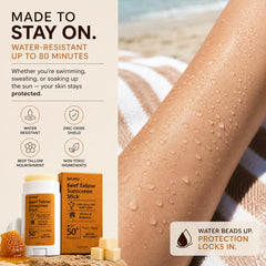SHUIKU applied to face at beach offering convenient sun protection