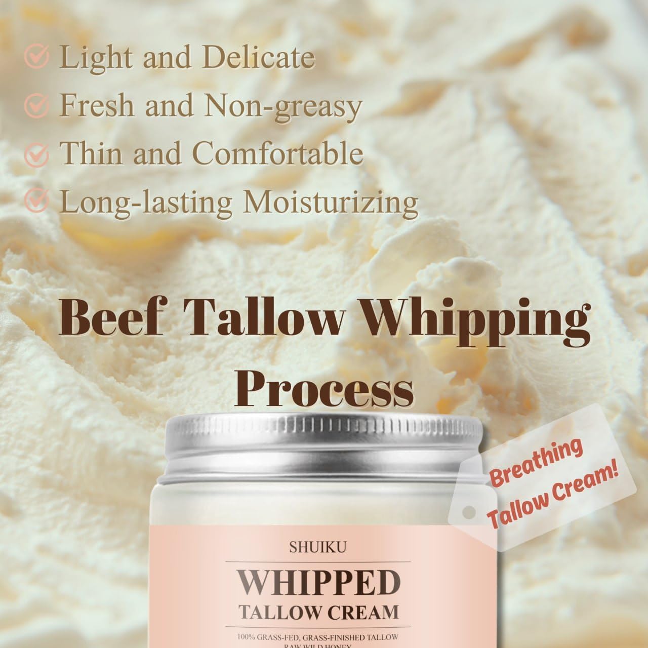 SHUIKU beef tallow and honey ingredients displayed for natural nourishment