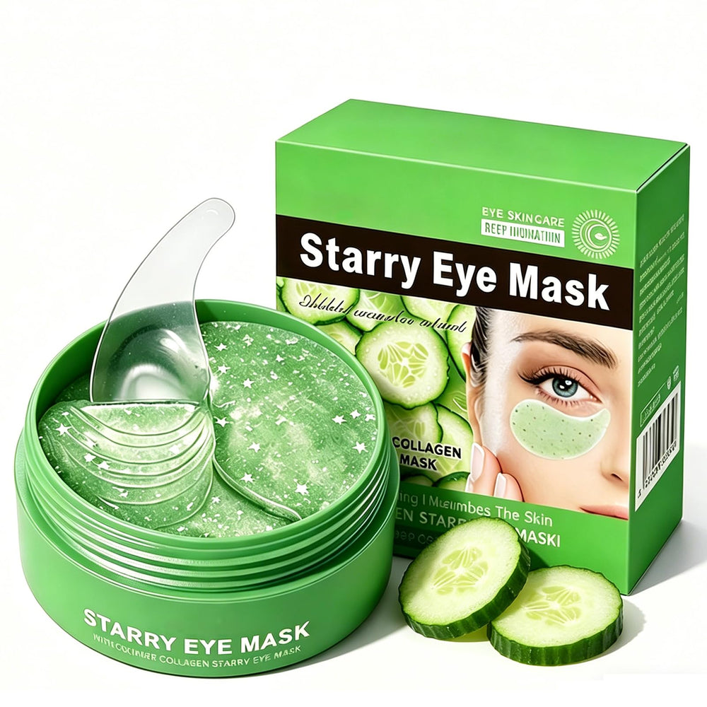 SHUNSHI front packaging showing 60 cucumber eye patches and calming benefits