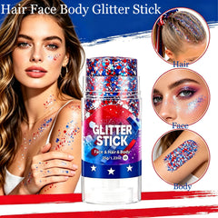 SHUNSHI hair highlighted with patriotic glitter, bold holiday shine