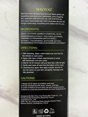 SHVYOG ingredients label with bamboo charcoal emphasizing natural actives