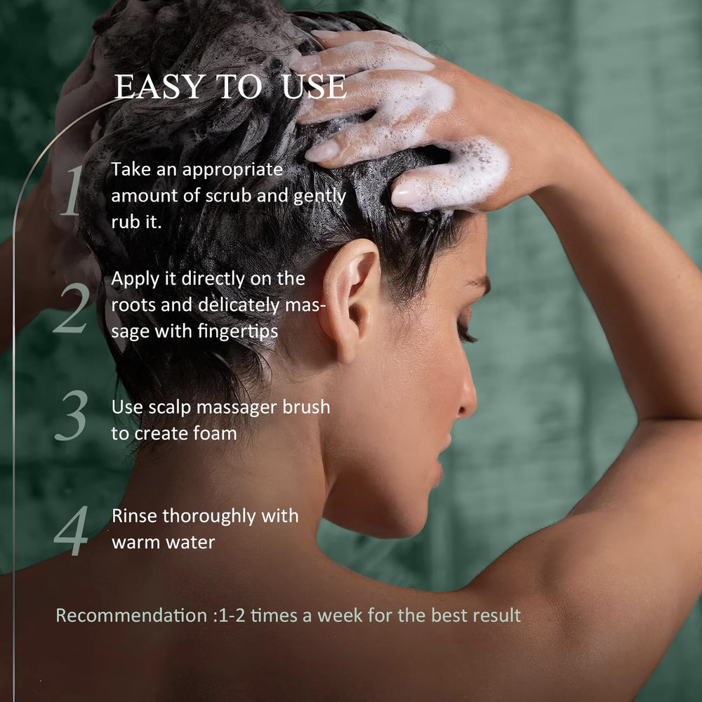SHVYOG scrub in a spa-like setting promoting relaxing scalp treatment at home