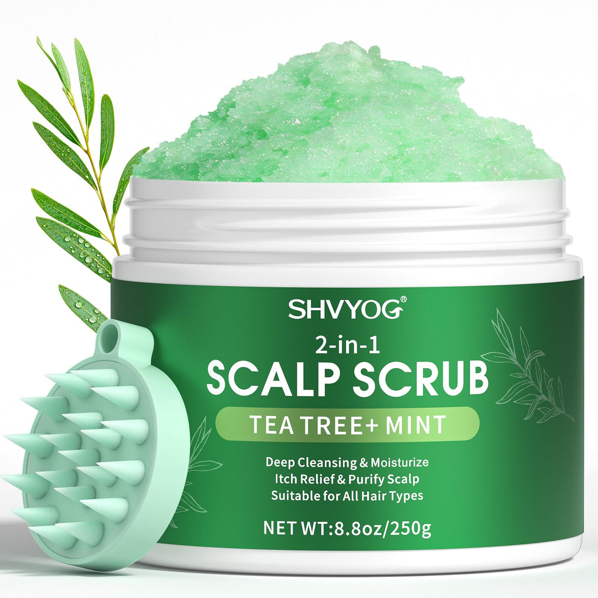 SHVYOG scalp scrub jar front view showing product and branding, useful for identification