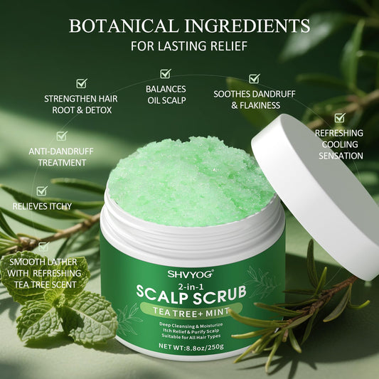 SHVYOG scalp scrub coarse texture close-up highlighting sea salt and oil blend for exfoliation