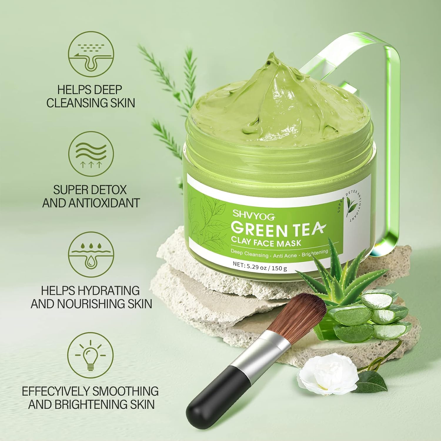 SHVYOG volcanic mud powder on spoon illustrating detox benefit