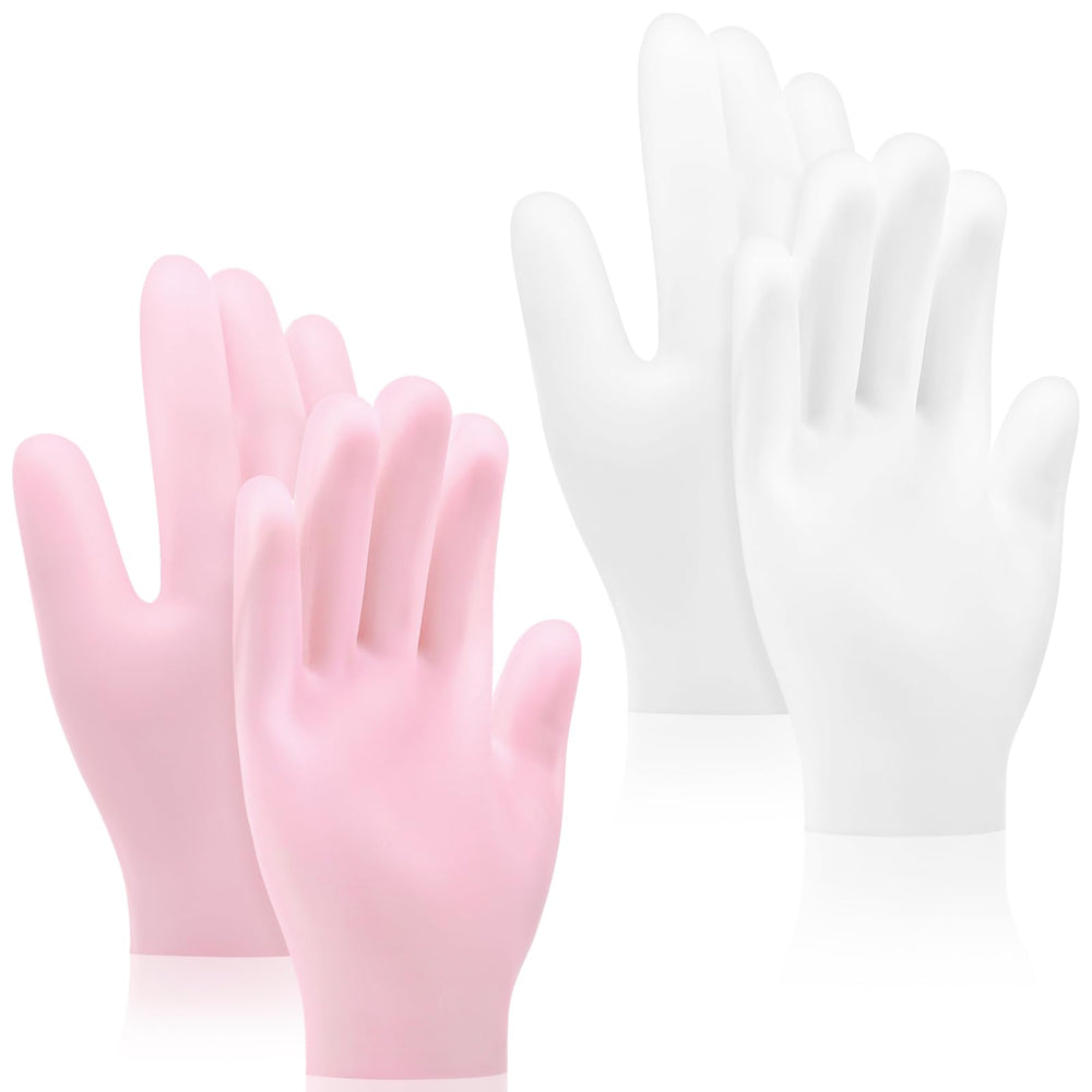 Sibba front view of pink and white glove set showing compact packaging and convenience