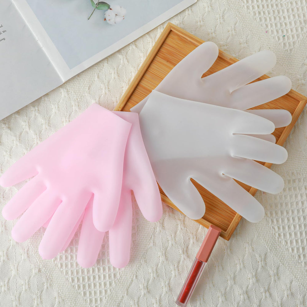 Sibba bedtime scene with gloves worn overnight to lock in moisturizer benefits
