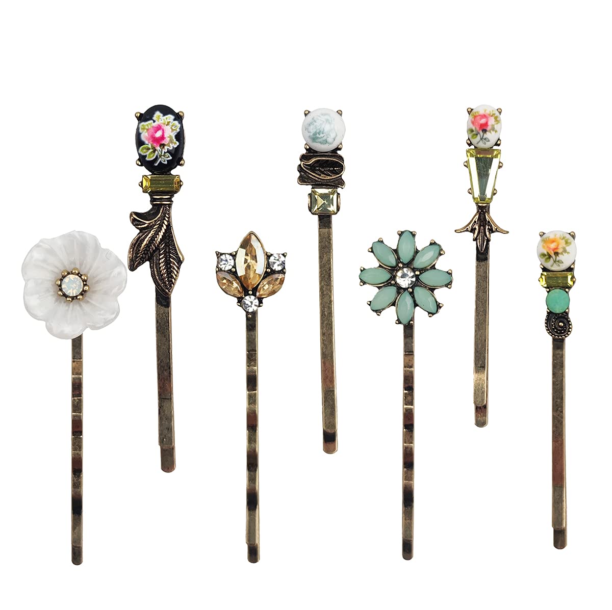 SICOPEE front packaging showing seven vintage hair clips, clear product view and variety