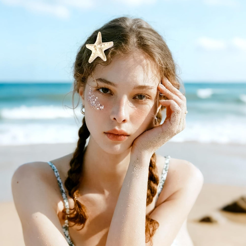 Sightor starfish clips styled in beach hair showing wearable look