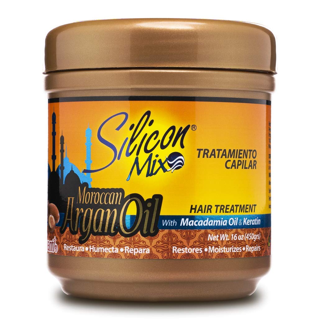 Silicon Mix jar front view showing argan formula for added shine