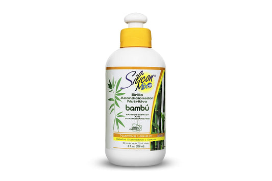 Silicon Mix bamboo leave-in front bottle showing label and benefits