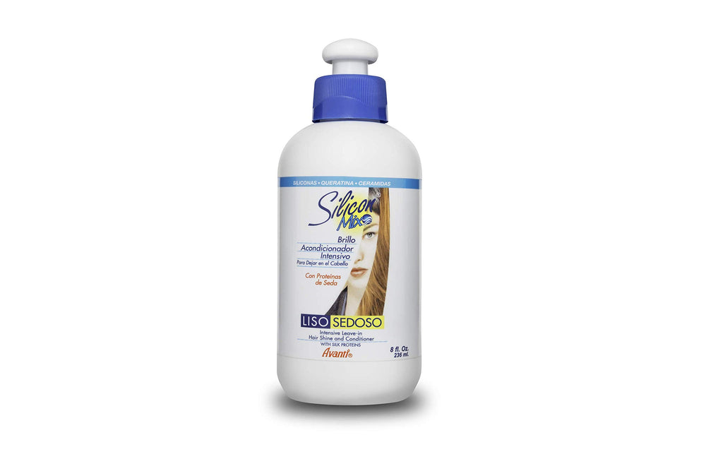 Silicon Mix bottle front view showing brand and silk-protein shine benefit