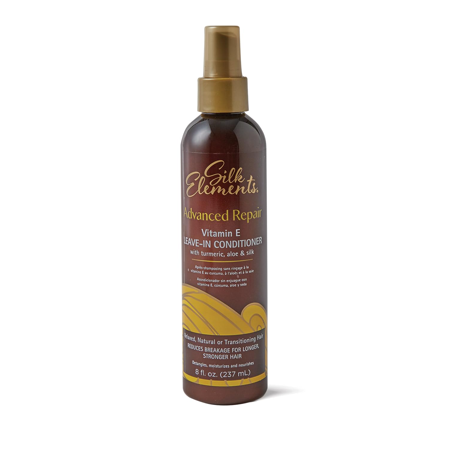 Silk Elements bottle front view showing Advanced Repair branding and benefits for easy styling