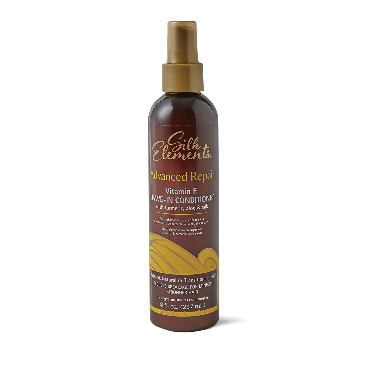 Silk Elements bottle front view showing Advanced Repair branding and benefits for easy styling