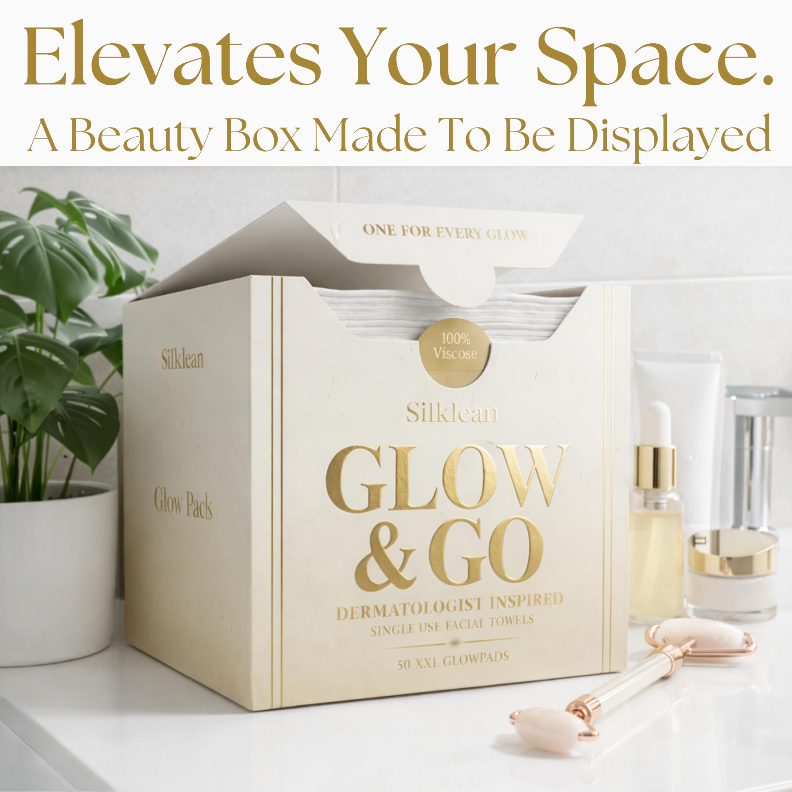 Silklean towel on bathroom counter in routine setting promoting clean-beauty convenience