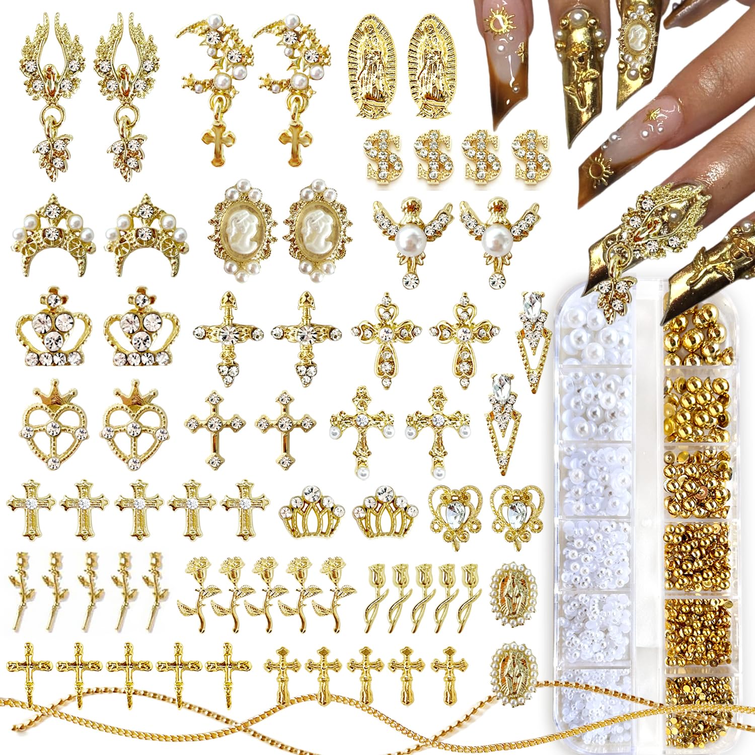 SilkRoselw front packaging showing full gold charm set and pearls benefit organization