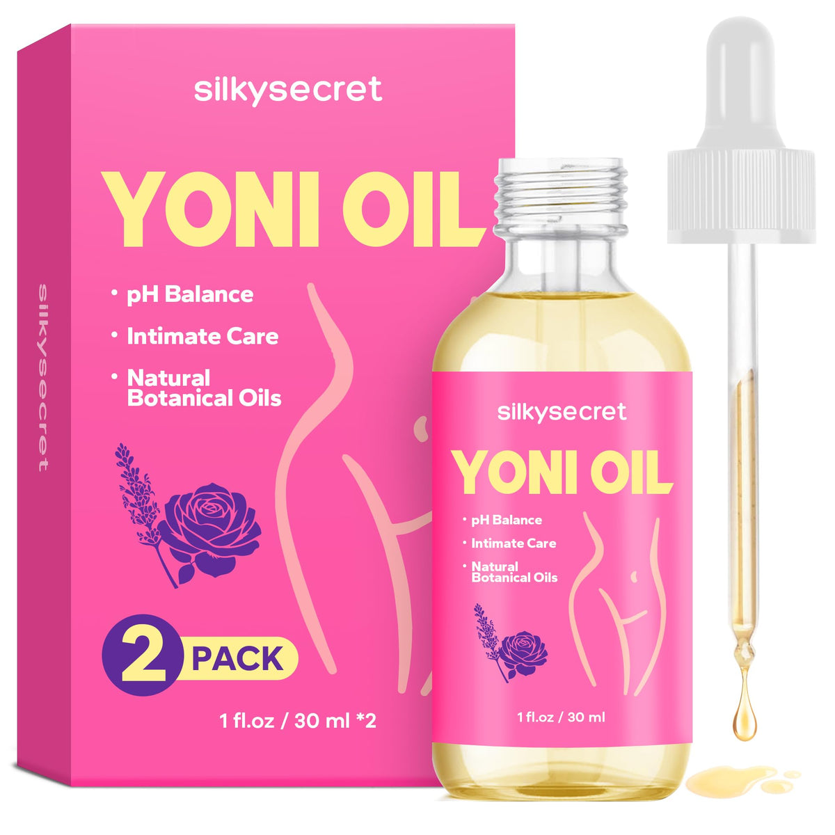 SilkySecret front packaging showing bottle label and benefits