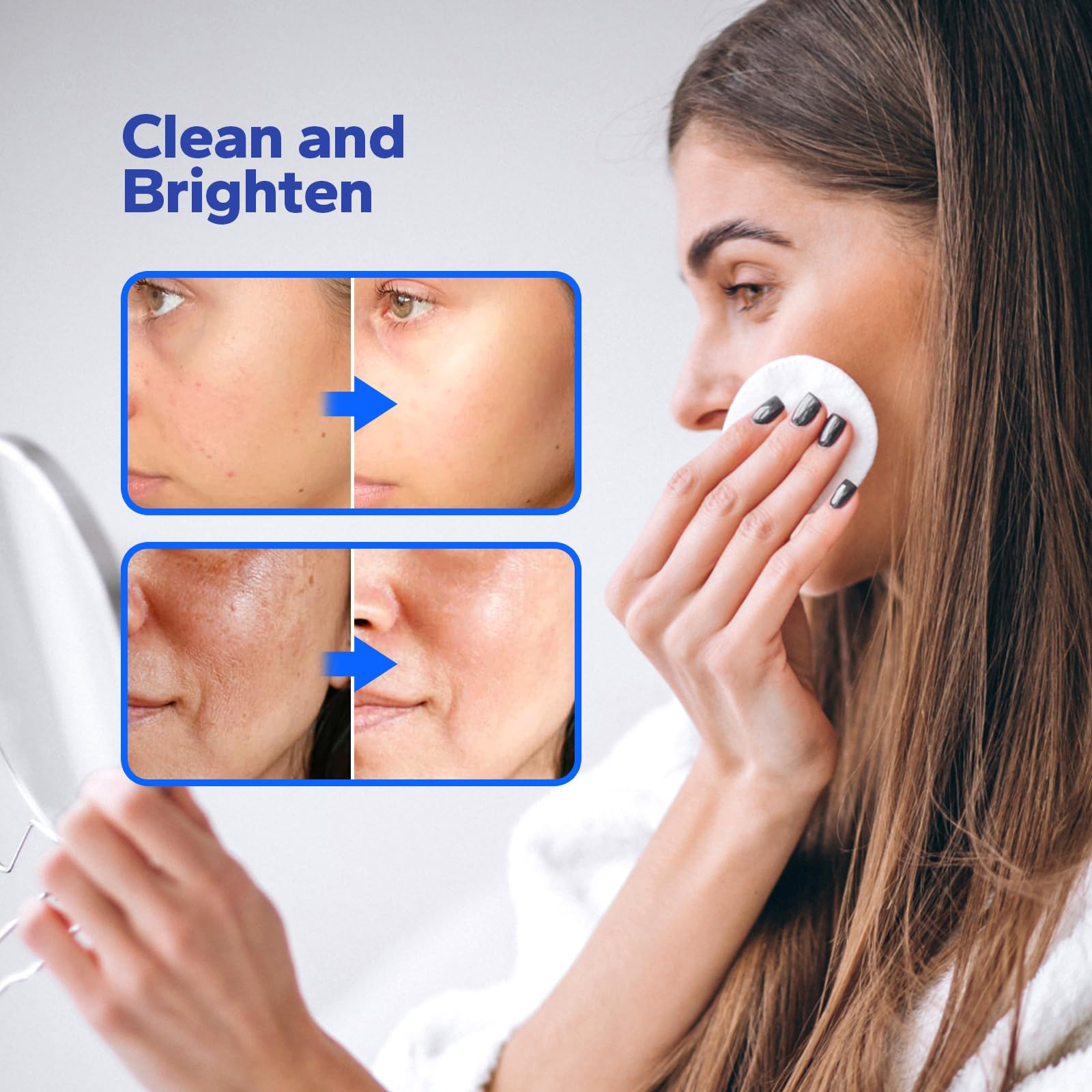 SilkyShark pad being applied to cheek illustrating smoother skin result