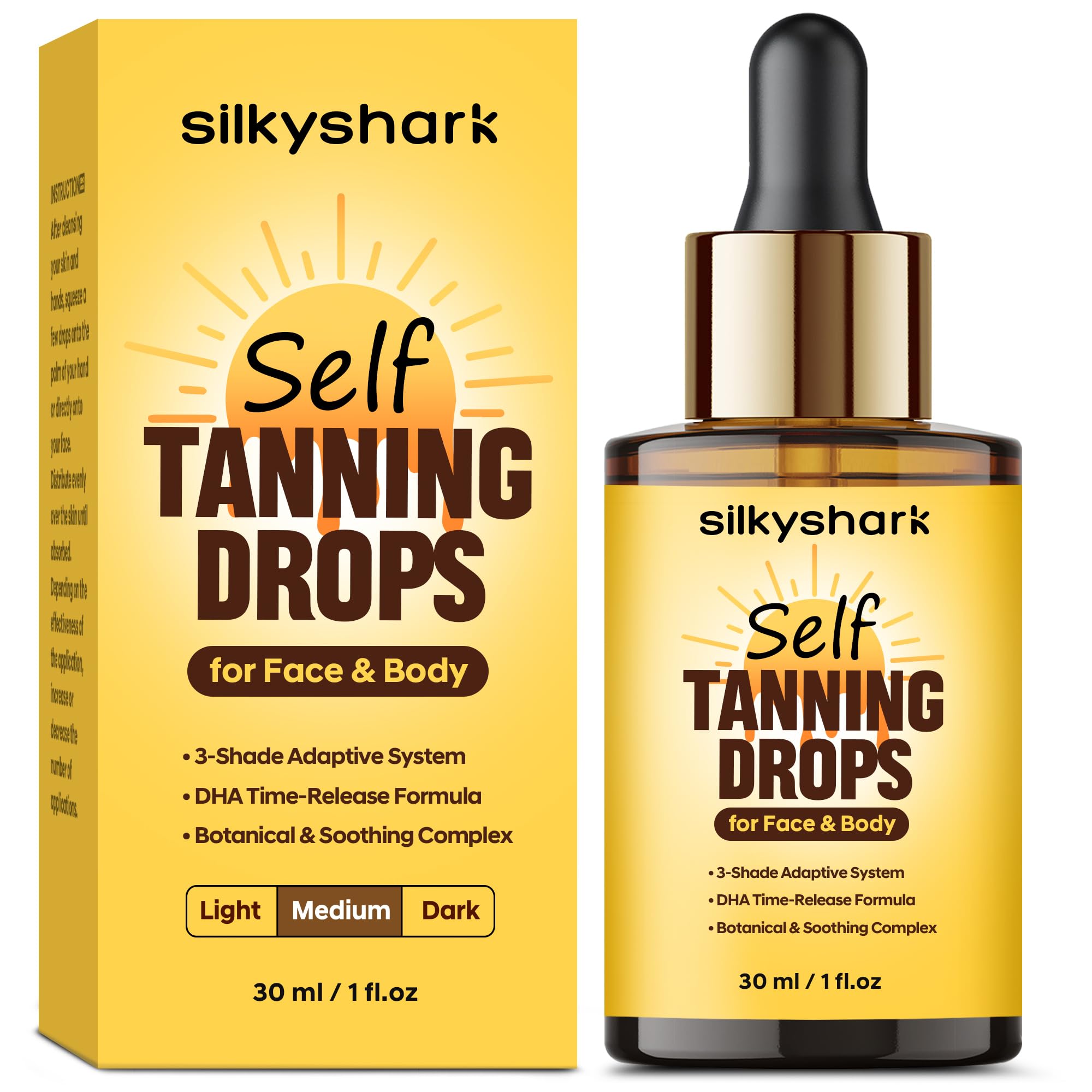 SilkyShark front packaging showing 1 fl oz bottle and label for clear identification and trust