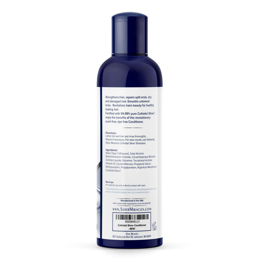 Silver Miracles conditioner held in hand to show size and travel-friendly benefit