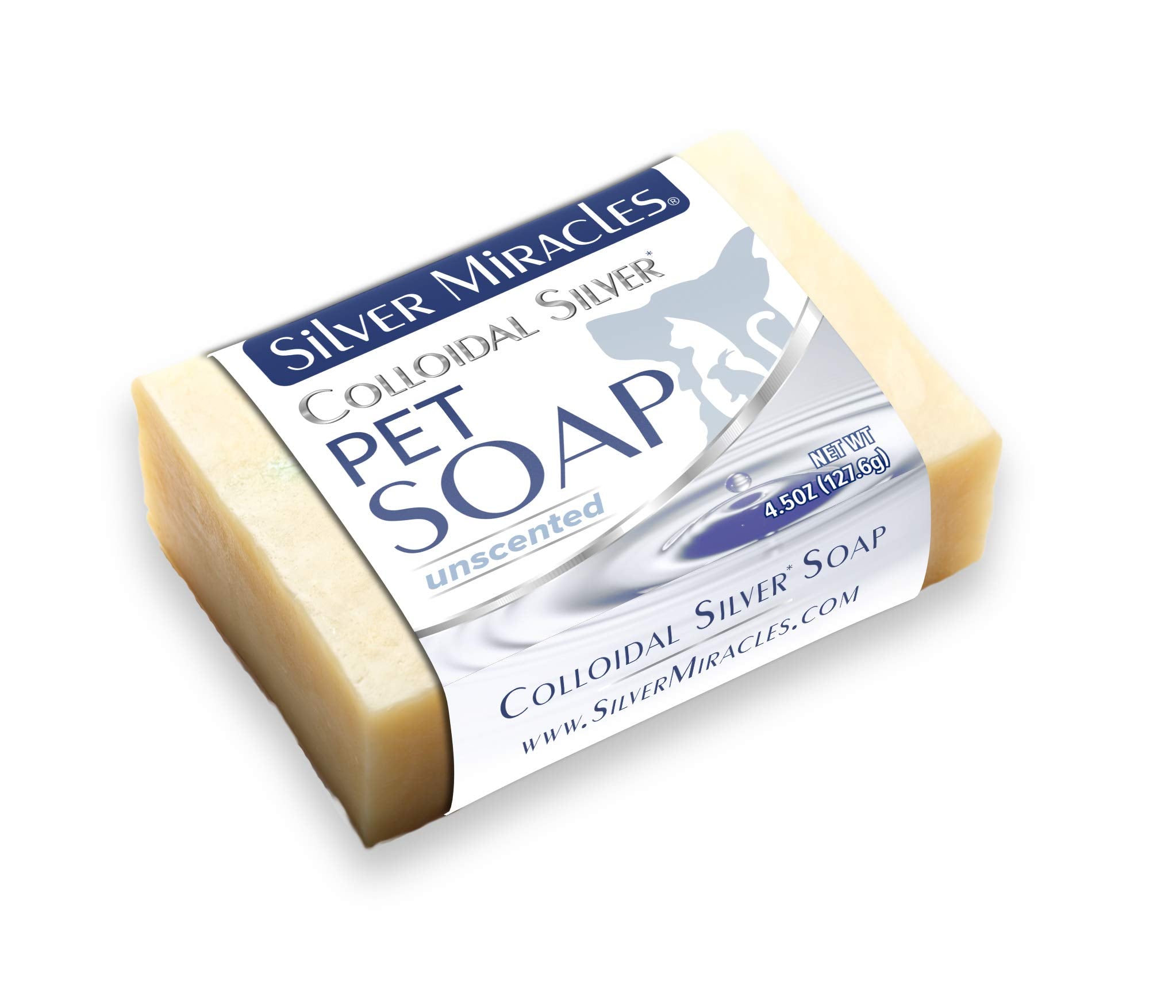 Silver Miracles front packaging showing natural pet soap and clean coat benefit