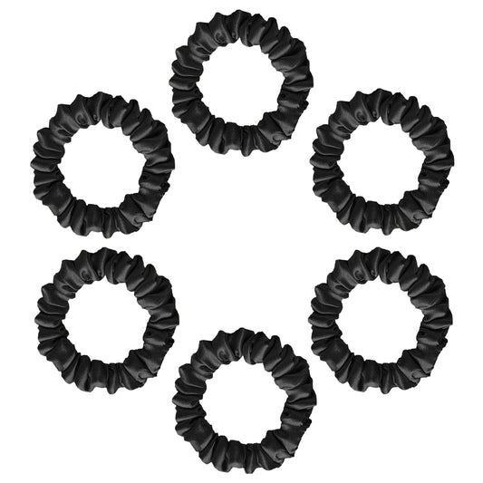 Silvr Bear front packaging showing six black scrunchies and neat presentation benefit: organized storage