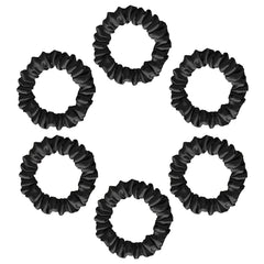 Silvr Bear front packaging showing six black scrunchies and neat presentation benefit: organized storage